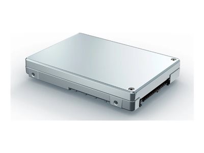 Silver metallic SSD with a sleek, rectangular design, featuring a U.2 connector and labeled as Solidigm D7-P5520, 7.68 TB capacity, designed for PCI Express 4.0 NVMe.