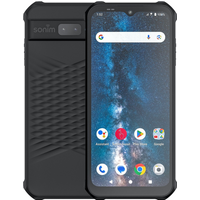 Black Sonim XP400 smartphone with 6.5" screen, rugged design, textured back, and dual rear cameras.
