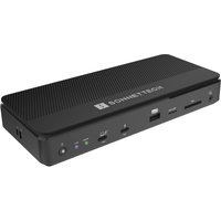 Black Sonnet Echo 13 Thunderbolt 5 SSD Dock with multiple ports, sleek design, and Sonnet logo on top.
