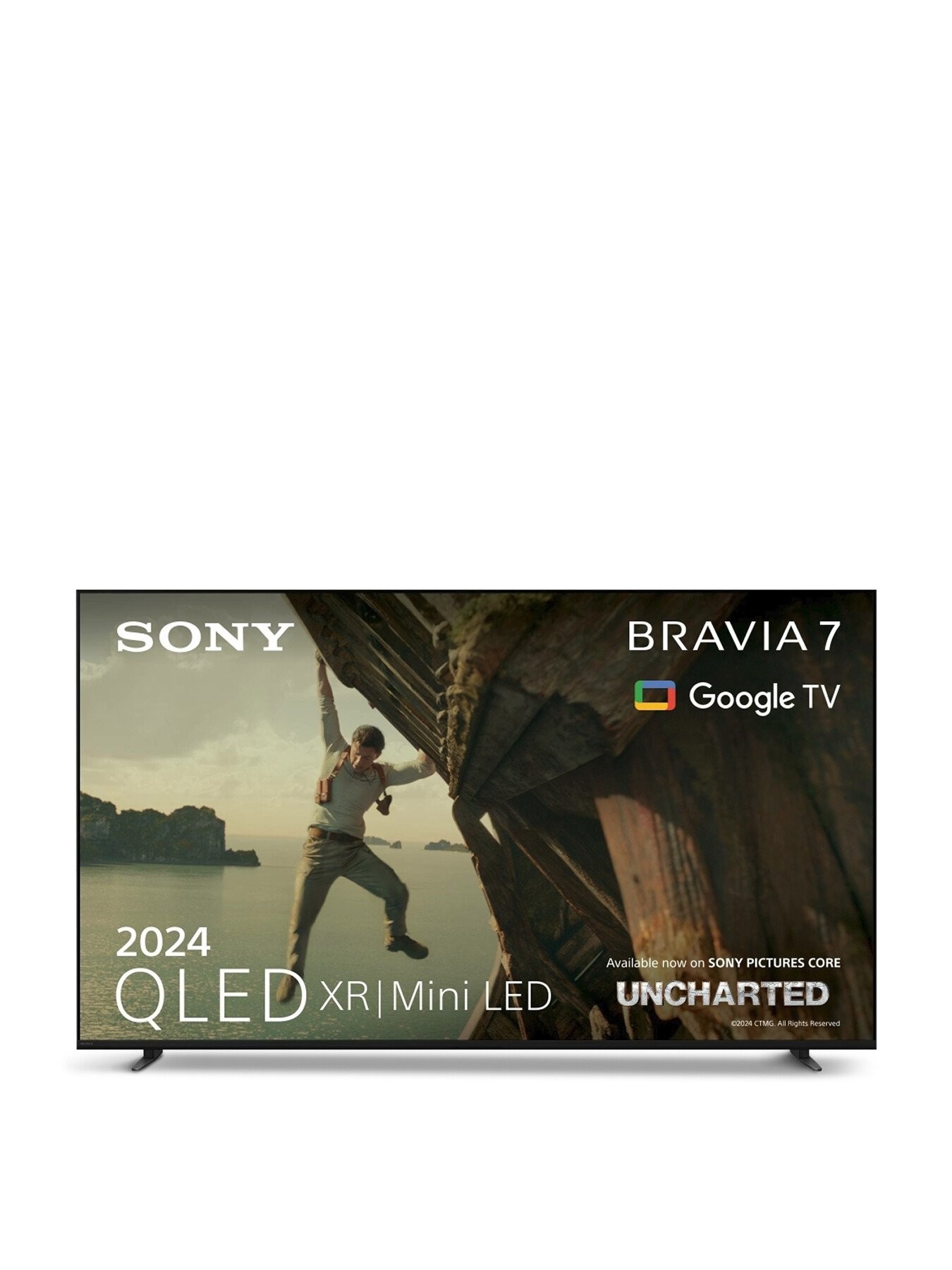Sony BRAVIA 7 QLED 55-inch 4K HDR Google Smart TV with a sleek black frame, showcasing vibrant colors and gaming features, including PlayStation 5 compatibility and Dolby Vision Atmos.