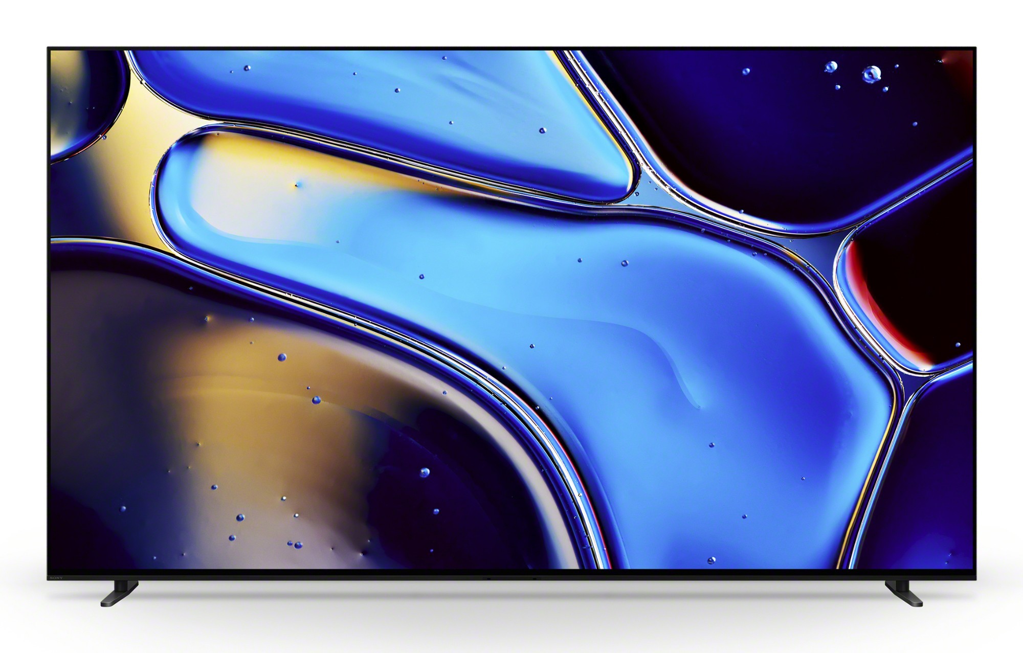 Sony BRAVIA 8 Series 65" OLED 4K HDR display featuring vibrant blue and gold abstract design, sleek black frame, and minimalist stand, showcasing stunning picture quality.