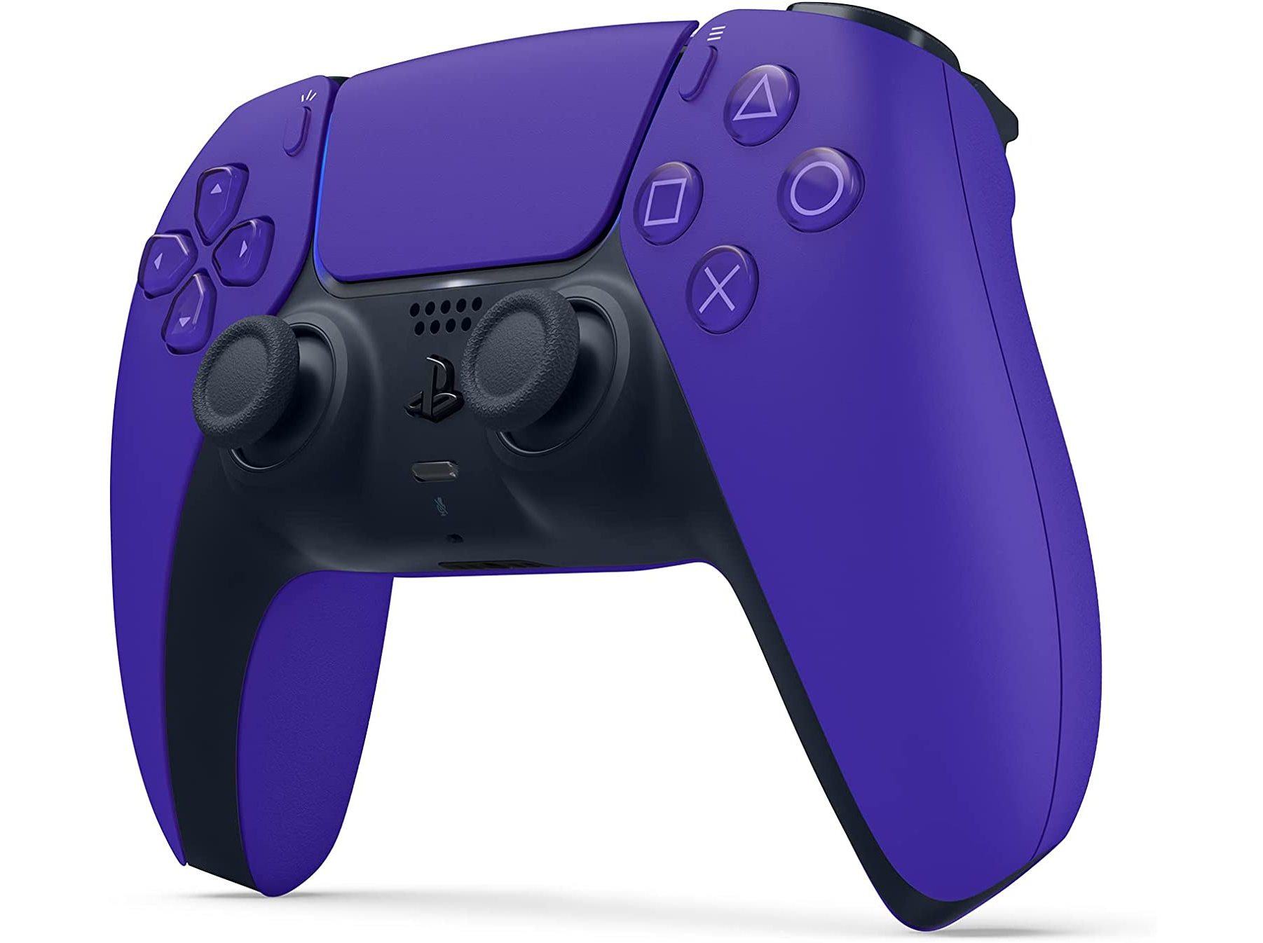 Violet Sony PS5 DualSense controller featuring textured grips, analog sticks, and PlayStation buttons, designed for wireless Bluetooth connectivity.
