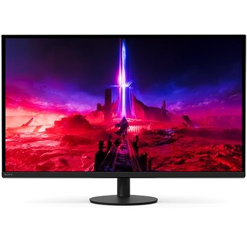 Sony INZONE M9 II 26.9" 4K Ultra HD LCD monitor in black, featuring a sleek design, vibrant colors, and a stand, showcasing a vivid gaming scene on the screen.
