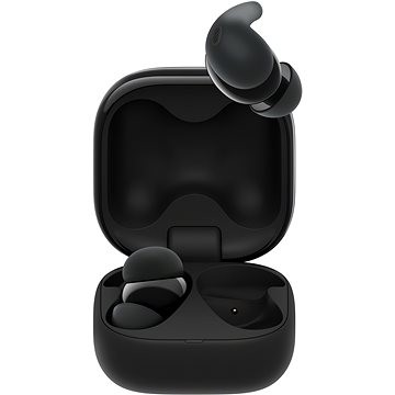 Wireless in-ear headphones in sleek black with a compact charging case, featuring a modern design and silicone ear tips for comfort during calls and music playback.