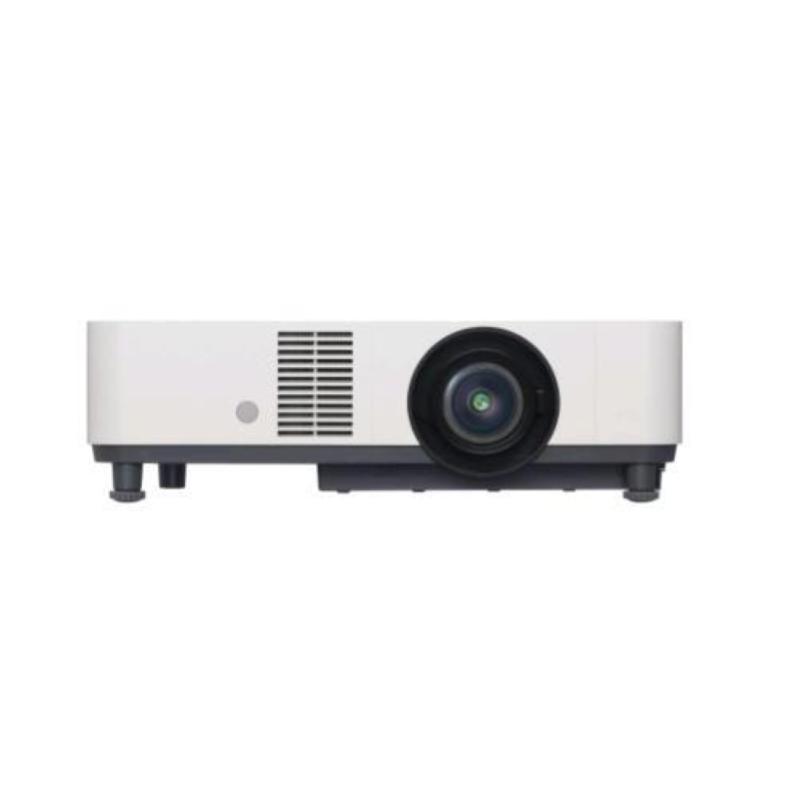 Sony VPL-PHZ61 projector in white with a prominent black lens, featuring ventilation grilles on the side and adjustable feet for stability, designed for high brightness at 6400 ANSI lumens.