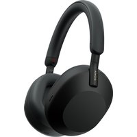 Black Sony WH-1000XM5SA headset with padded ear cups, headband, and USB Type-C port for wired and wireless use.