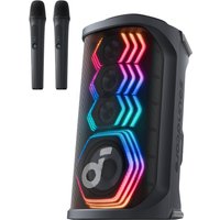 Black Soundcore Rave 3S Party speaker with colorful LED lights and two microphones, 200 W by Anker.