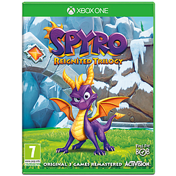 Green Xbox One case featuring "Spyro Reignited Trilogy" title, with a purple dragon character and icy background, highlighting vibrant colors and playful design.