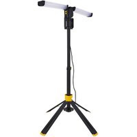 Black and yellow Stanley Area Tower Work Light with adjustable tripod stand and curved LED light bar.