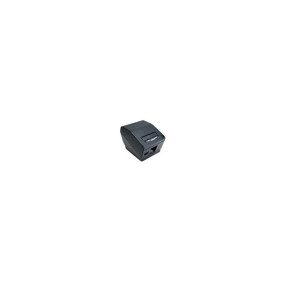 Compact black direct thermal label printer with a sleek design, featuring a front paper output slot and a control panel for easy operation.