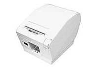 White thermal transfer label printer with a compact design, featuring a front paper exit, USB port, and a speed of 250 mm/sec for efficient label printing.