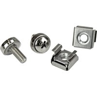 M5 mounting screws and cage nuts set for server rack, silver finish, includes 100 screws and nuts by StarTech.com.