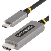 Gray USB-C to HDMI adapter cable with black connectors and yellow accents, StarTech.com logo on HDMI end.