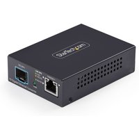 Black StarTech.com 10GbE Multi-Gigabit SFP+ Fiber Media Converter with Ethernet port and ventilation holes