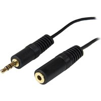 Black StarTech.com 12 ft PC speaker extension audio cable with gold-plated 3.5mm male and female connectors.