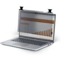 14-inch StarTech privacy screen filter, transparent, with touch compatibility, attached to a laptop screen.