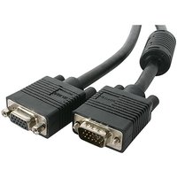 Black StarTech.com VGA video extension cable with two 15-pin connectors and ribbed grips.