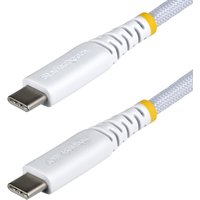 White USB-C charging cable, 1m length, braided nylon/TPE jacket, rugged design, 60W PD, dual-layer construction.
