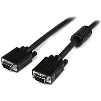 Black StarTech.com 1m VGA cable with HD15 M/M connectors and ferrite cores for high-resolution monitor connections.