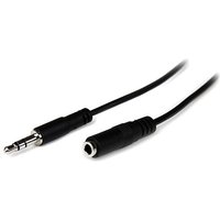 Black StarTech.com 1m slim 3.5mm stereo extension audio cable with male and female connectors.