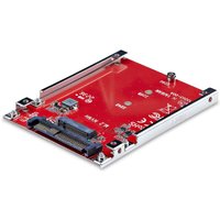 Red StarTech.com M.2 adapter card with silver edges, connectors, and mounting holes.