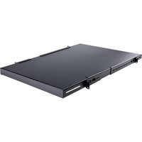 Black StarTech.com 1U adjustable server rack mount shelf with vented design and sturdy metal construction.