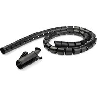 Black spiral cable-management sleeve, 2.5 m long, 25 mm diameter, flexible plastic with perforated design.