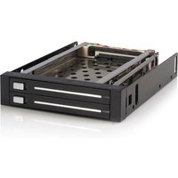 Black StarTech 2 Drive 2.5in trayless hot swap SATA mobile rack with dual bays and front panel release buttons.
