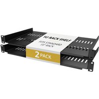 Black vented 1U server rack shelves, cantilever design, two-pack by StarTech.com, with mounting brackets.