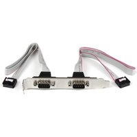 StarTech.com 2 Port 16in DB9 Serial Port Bracket with dual gray ribbon cables and black 10-pin headers.