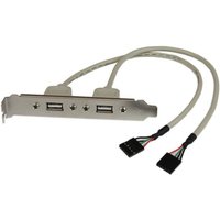 Silver StarTech 2 Port USB A Female Slot Plate Adapter with dual USB ports and two internal connector cables.