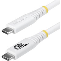 White USB-C cable, 2m length, with USB4 20Gbps and 240W PD markings, yellow accents, by StarTech.com.