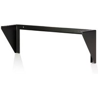 Black steel 2U vertical wall mount rack bracket with L-shaped design and mounting holes.