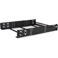Black StarTech.com 2U fixed 19" server rack with adjustable depth and perforated side panels.