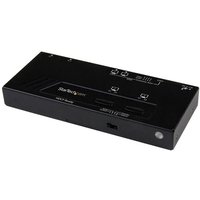 Black StarTech.com 2X2 HDMI Matrix Switch with automatic and priority switching, compact rectangular design.