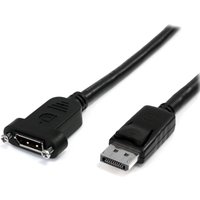 Black 3ft DisplayPort cable with panel mount connector and standard DisplayPort plug for 4K x 2K resolution.