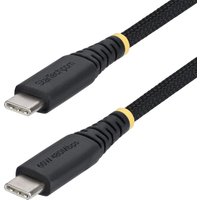 Black braided USB-C charging cable, 3m length, with reinforced connectors and yellow accents, by StarTech.com.