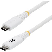 White USB-C charging cable, 3m length, with reinforced connectors and yellow accents, by StarTech.com.