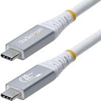 White StarTech 3m USB4 cable with silver connectors, 20Gbps, 60W PD, 4K 120Hz capability.