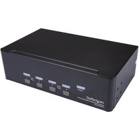 Black StarTech.com KVM switch with four buttons, dual DisplayPort, and 4K 60Hz capability.