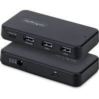 Black StarTech.com 4-Port USB-C and USB-A Hub with three USB-A ports, one USB-C port, and self-powered design.