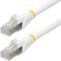 White StarTech.com 50cm CAT6a Ethernet cable with RJ45 connectors, low smoke zero halogen design, yellow accents