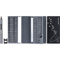 StarTech electric precision screwdriver set with 55 bits, sleek silver handle, and organized black case.