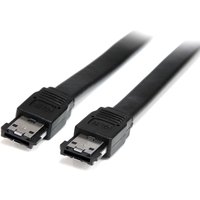 Black StarTech.com 6 ft shielded eSATA cable with two male connectors and durable outer casing.