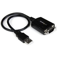 Black USB to Serial Adapter Cable with USB and RS232 connectors, 6ft length, by StarTech.com.