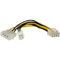 6-inch StarTech.com power adapter with white 4-pin LP4 connector and 8-pin EPS connector, black and yellow wires.