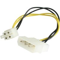 White StarTech.com 6in LP4 to P4 power cable adapter with black and yellow wires, featuring two connectors.