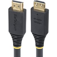 Black StarTech.com HDMI cable with gold-plated gripping connectors, labeled 4K 60Hz, 18Gbps, TPE jacket.