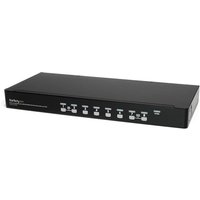 Black StarTech.com 8-Port Rackmount USB KVM Switch with front panel buttons and USB ports.