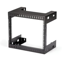 Black StarTech.com 8U 19" wall mount network rack, 12" deep, open frame with vented sides and mounting holes.